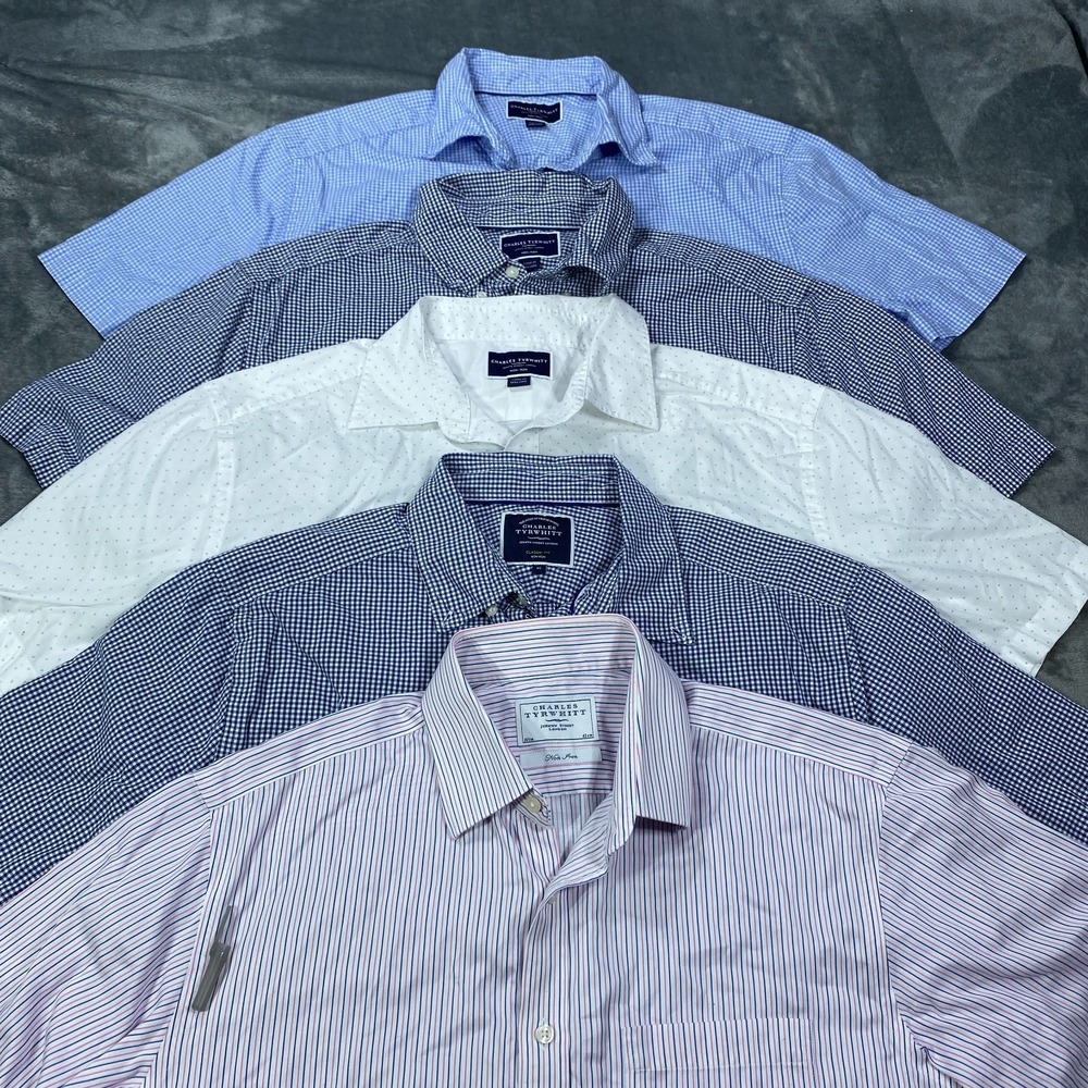 Charles Tyrwhitt Mens Shirt Men 2XL Slim Fit Short Sleeve Button Down Lot Of 5